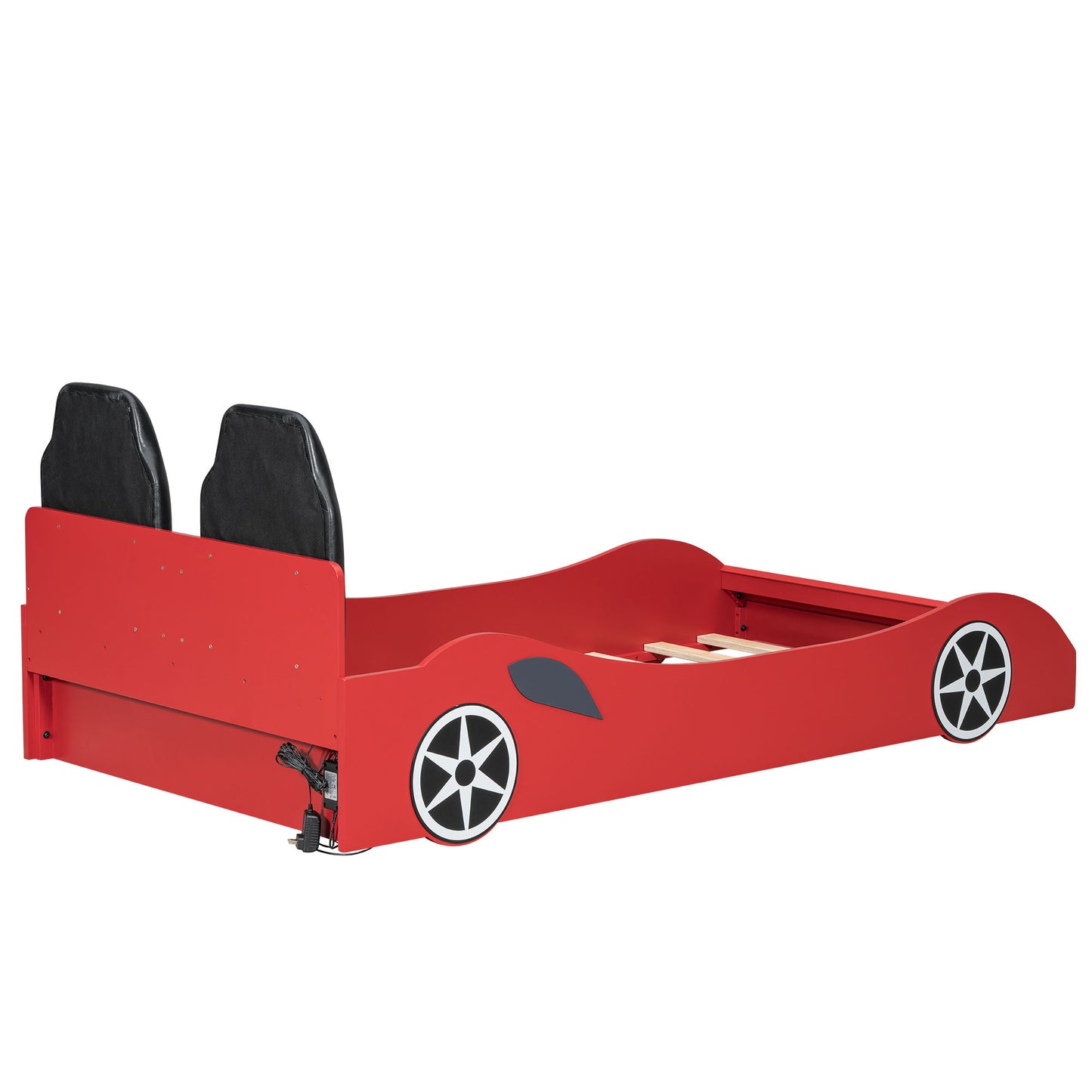 Race Car Shaped Platform Bed With LED And Upholstered Backrest In - The Sleep Loft - Online Mattress Showroom NYC