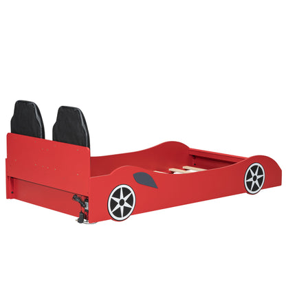 Race Car Shaped Platform Bed With LED And Upholstered Backrest In - The Sleep Loft - Online Mattress Showroom NYC