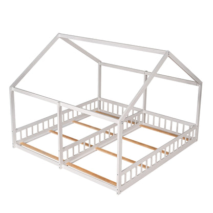 House Platform Beds, 2 Shared Beds, Metal Frame With Guardrails - The Sleep Loft - Online Mattress Showroom NYC