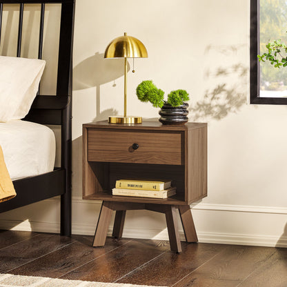 Mid-Century Modern Minimalist 1 Drawer Nightstand - The Sleep Loft - Online Mattress Showroom NYC