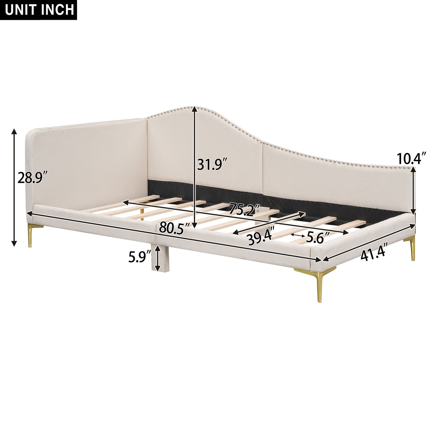 Upholstered Daybed With Headboard And Armrest, Support Legs - The Sleep Loft - Online Mattress Showroom NYC