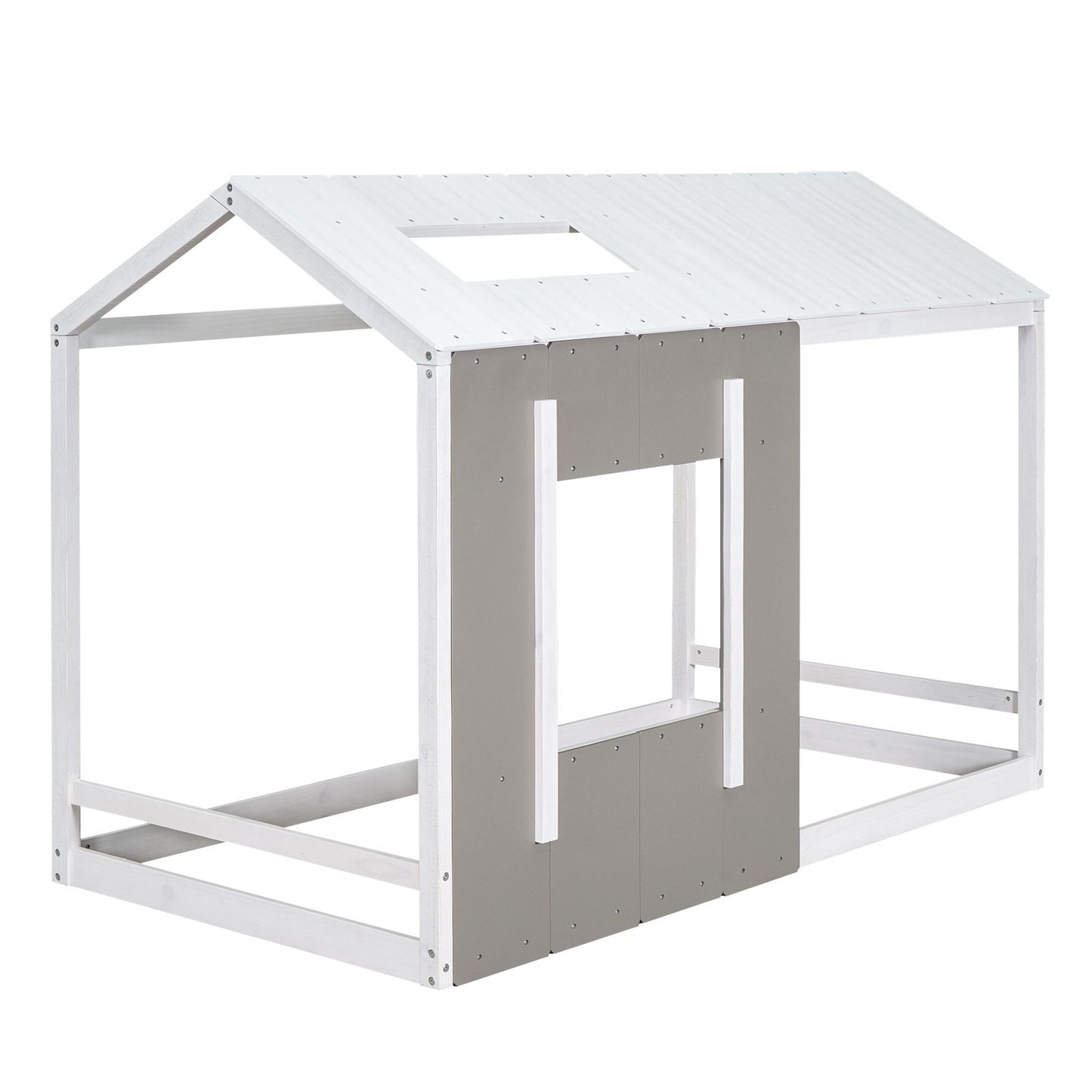 Twin Size House Platform Bed With Roof And Window - Natural / White - The Sleep Loft - Online Mattress Showroom NYC