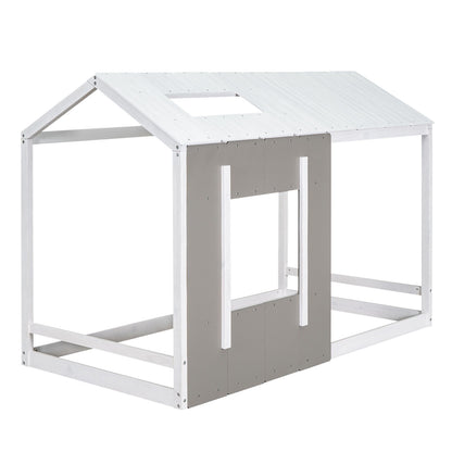Twin Size House Platform Bed With Roof And Window - Natural / White - The Sleep Loft - Online Mattress Showroom NYC