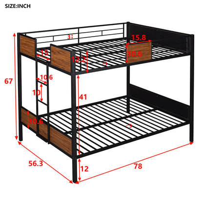 Full Over Full Bunk Bed Modern Style Steel Frame Bunk Bed With Safety Rail, Built-In Ladder For Bedroom - Brown - The Sleep Loft - Online Mattress Showroom NYC