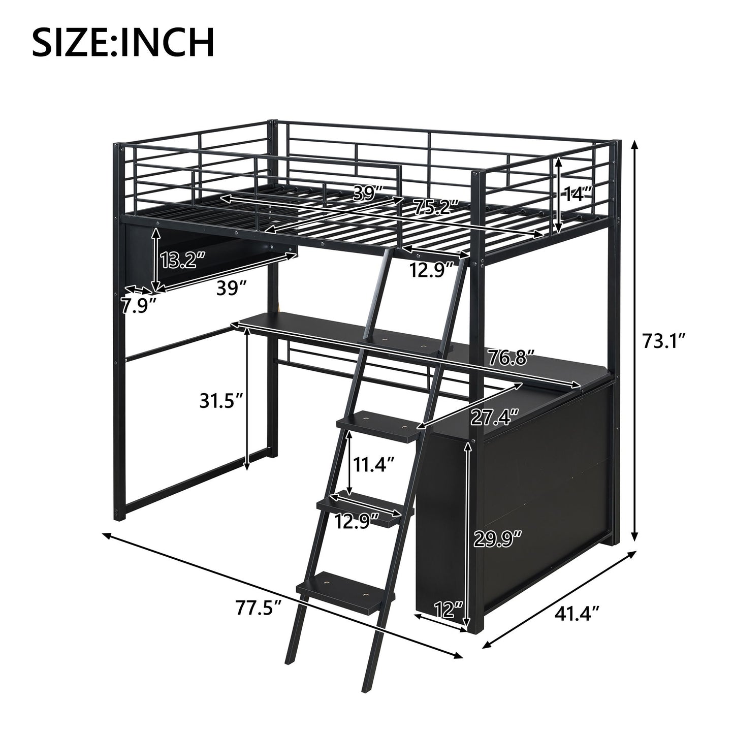 Loft Bed With LED Desk And 4 Storage Shelves - The Sleep Loft - Online Mattress Showroom NYC
