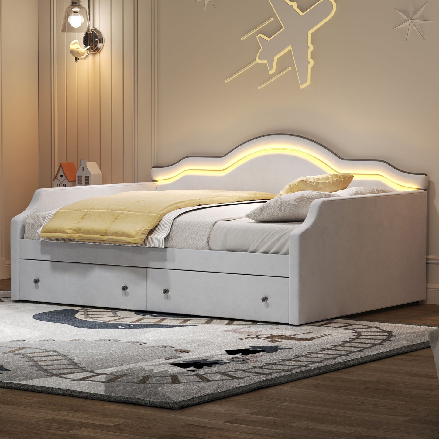 Upholstered Daybed With LED Lights And 2 Drawersme - The Sleep Loft - Online Mattress Showroom NYC