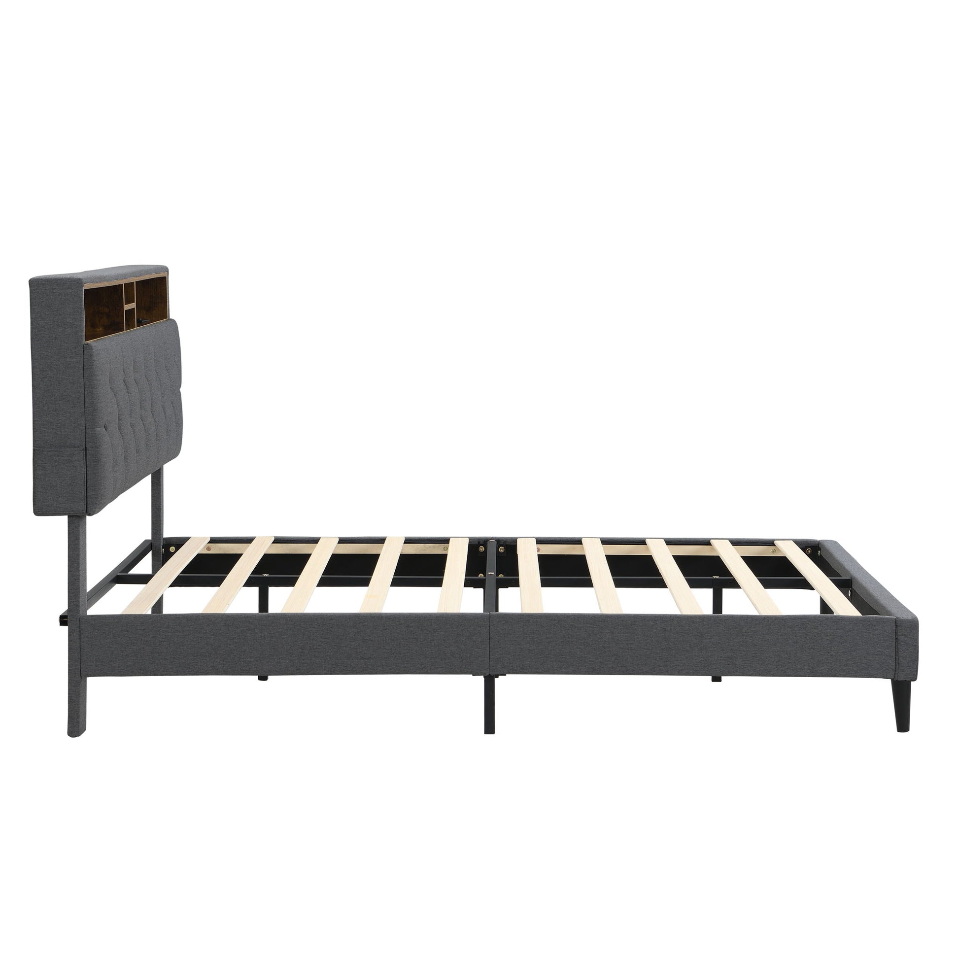 Modern Upholstered Platform Bed Frame With Button Tufted Headboard And USB Ports - The Sleep Loft - Online Mattress Showroom NYC