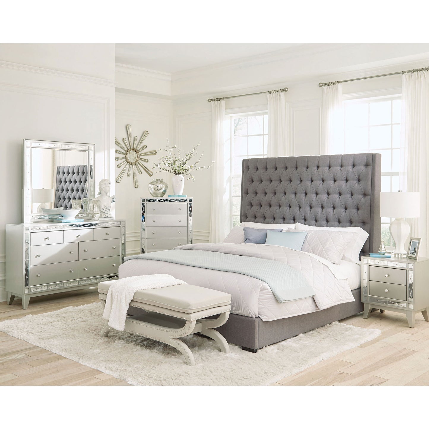 California King Upholstered Panel Bed With Tufted Headboard - Gray - The Sleep Loft - Online Mattress Showroom NYC