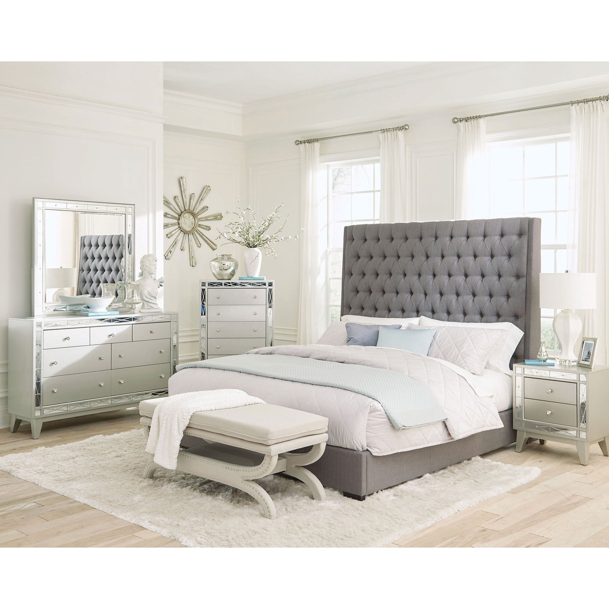 California King Upholstered Panel Bed With Tufted Headboard - Gray - The Sleep Loft - Online Mattress Showroom NYC