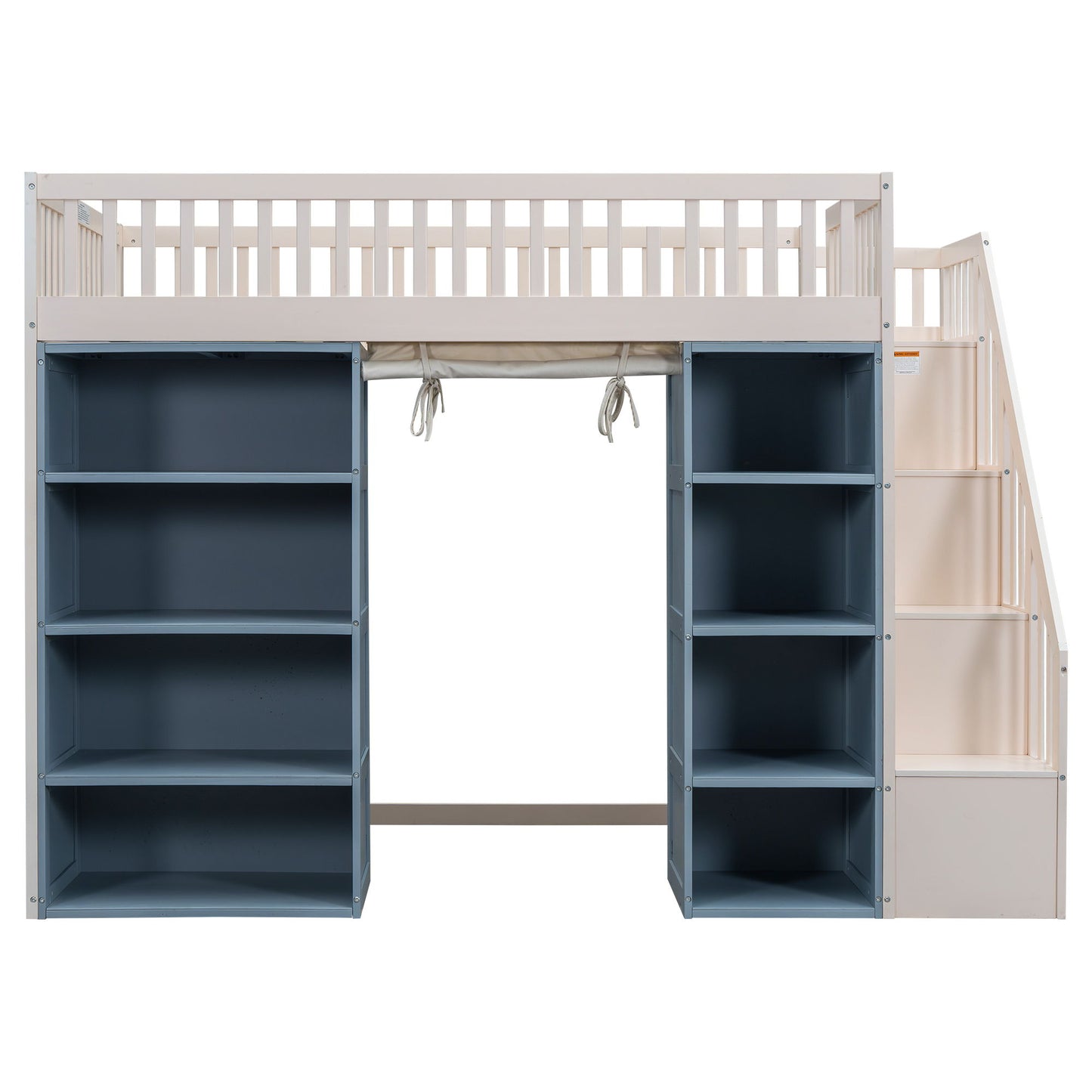 Full Size Loft Bed With 2 Four Layer Storage Cabinets And Curtain With Built In Staircase And Privacy Curtain - White - The Sleep Loft - Online Mattress Showroom NYC