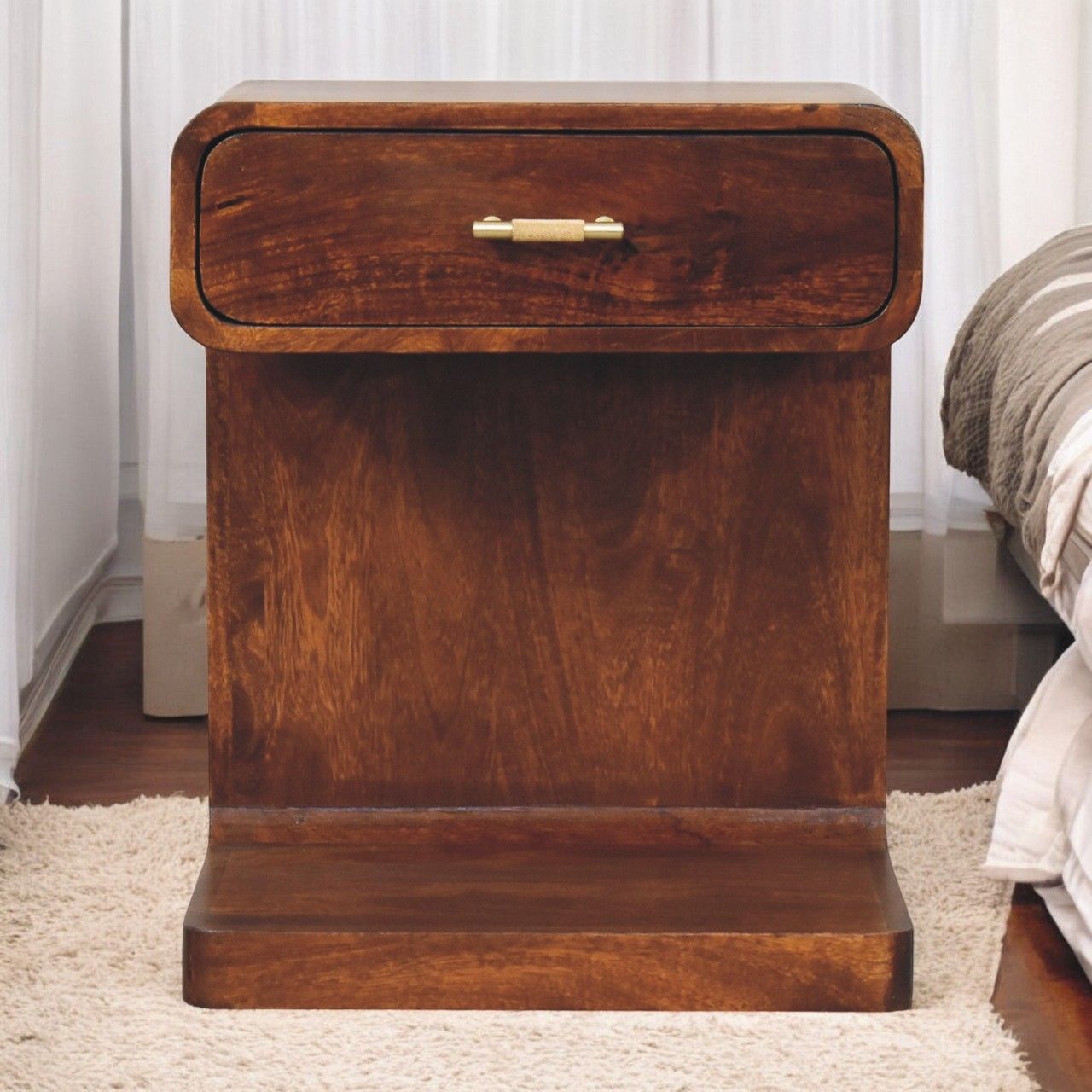 T Bar Rounded Bedside Table - Dark Brown - The Sleep Loft - Online Mattress Showroom NYC