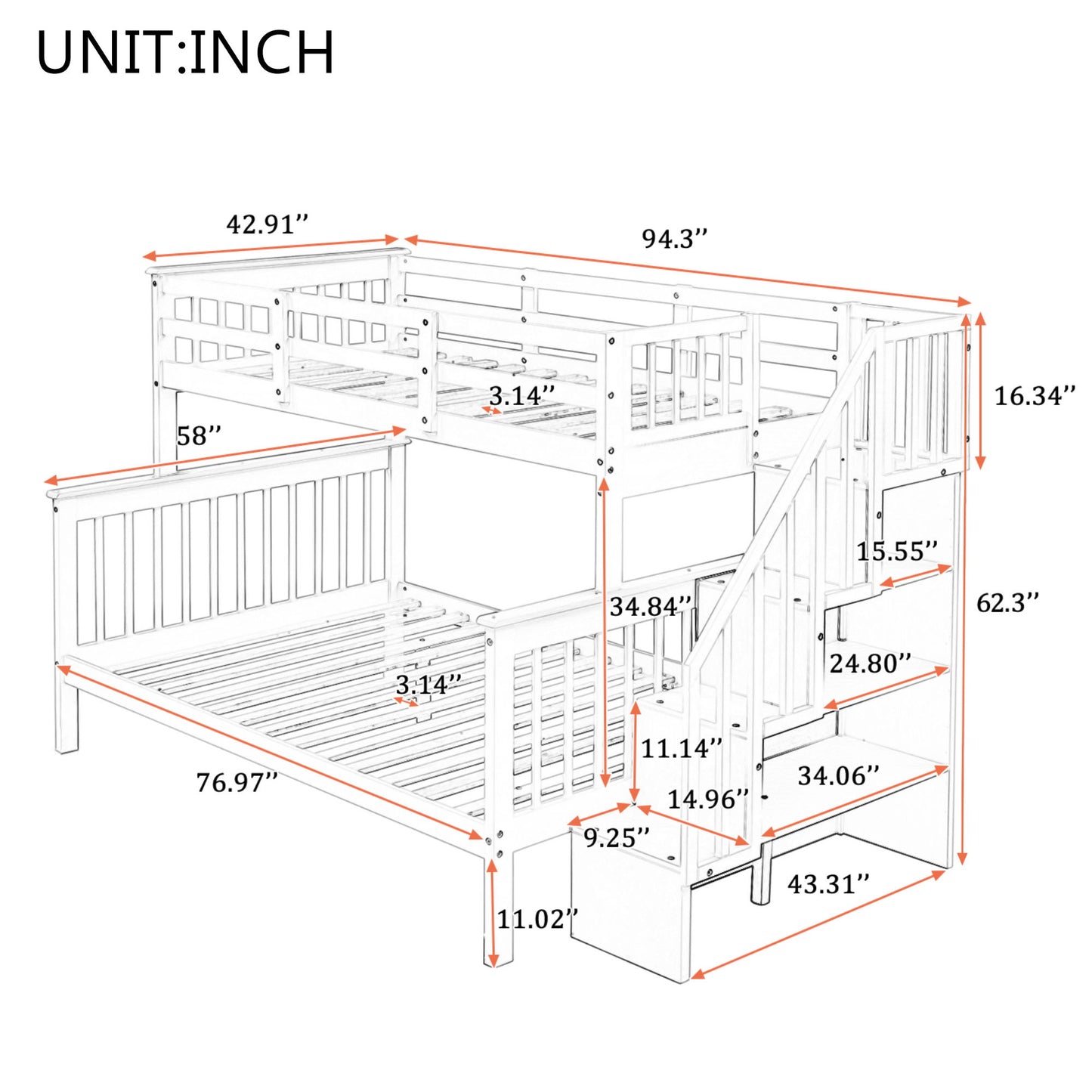 Stairway Bunk Bed With Storage And Guard Rail For Bedroom - The Sleep Loft - Online Mattress Showroom NYC