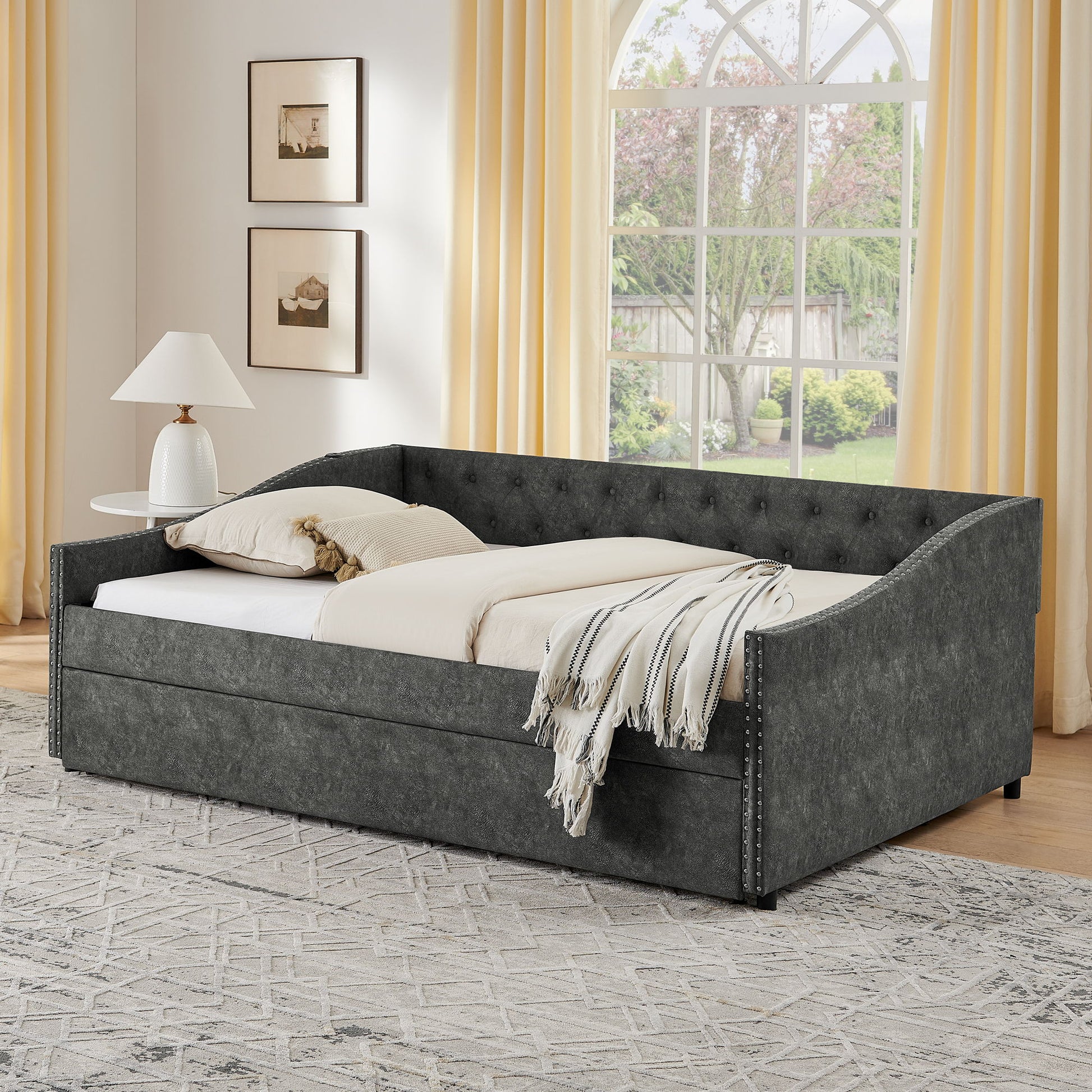 Upholstered Daybed With USB Charging & Pull Out Bed - The Sleep Loft - Online Mattress Showroom NYC