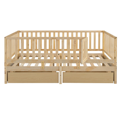 Daybed With Fence Guardrails And 2 Drawers, Split Into Independent Floor Bed & Daybed - The Sleep Loft - Online Mattress Showroom NYC