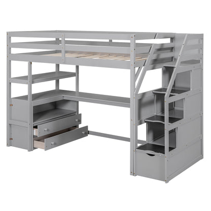 Loft Bed With Desk, Shelves, 2 Drawers, Storage Staircase - The Sleep Loft - Online Mattress Showroom NYC