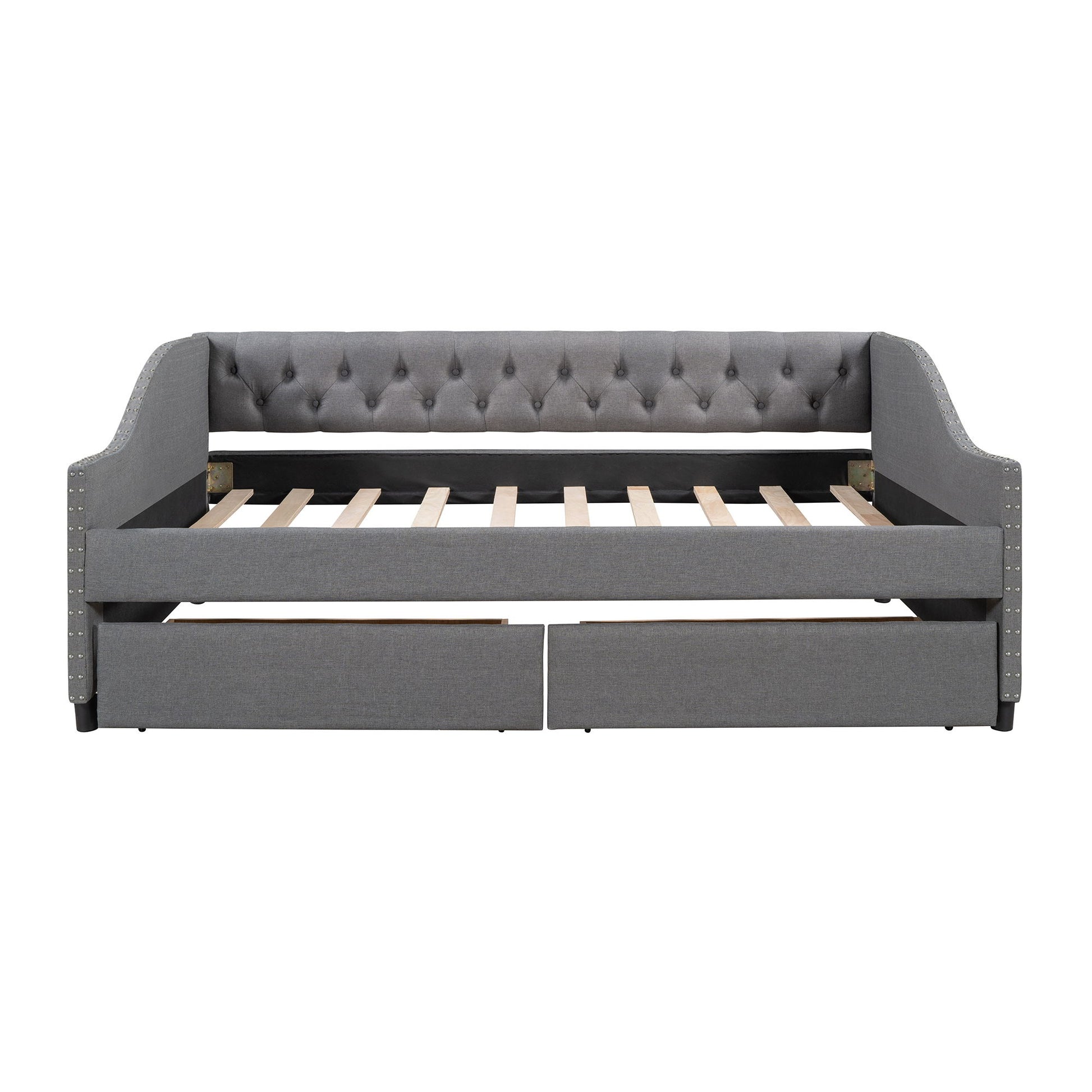 Upholstered Daybed With Two Drawers, Wood Slat Support - The Sleep Loft - Online Mattress Showroom NYC