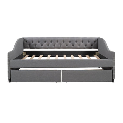 Upholstered Daybed With Two Drawers, Wood Slat Support - The Sleep Loft - Online Mattress Showroom NYC