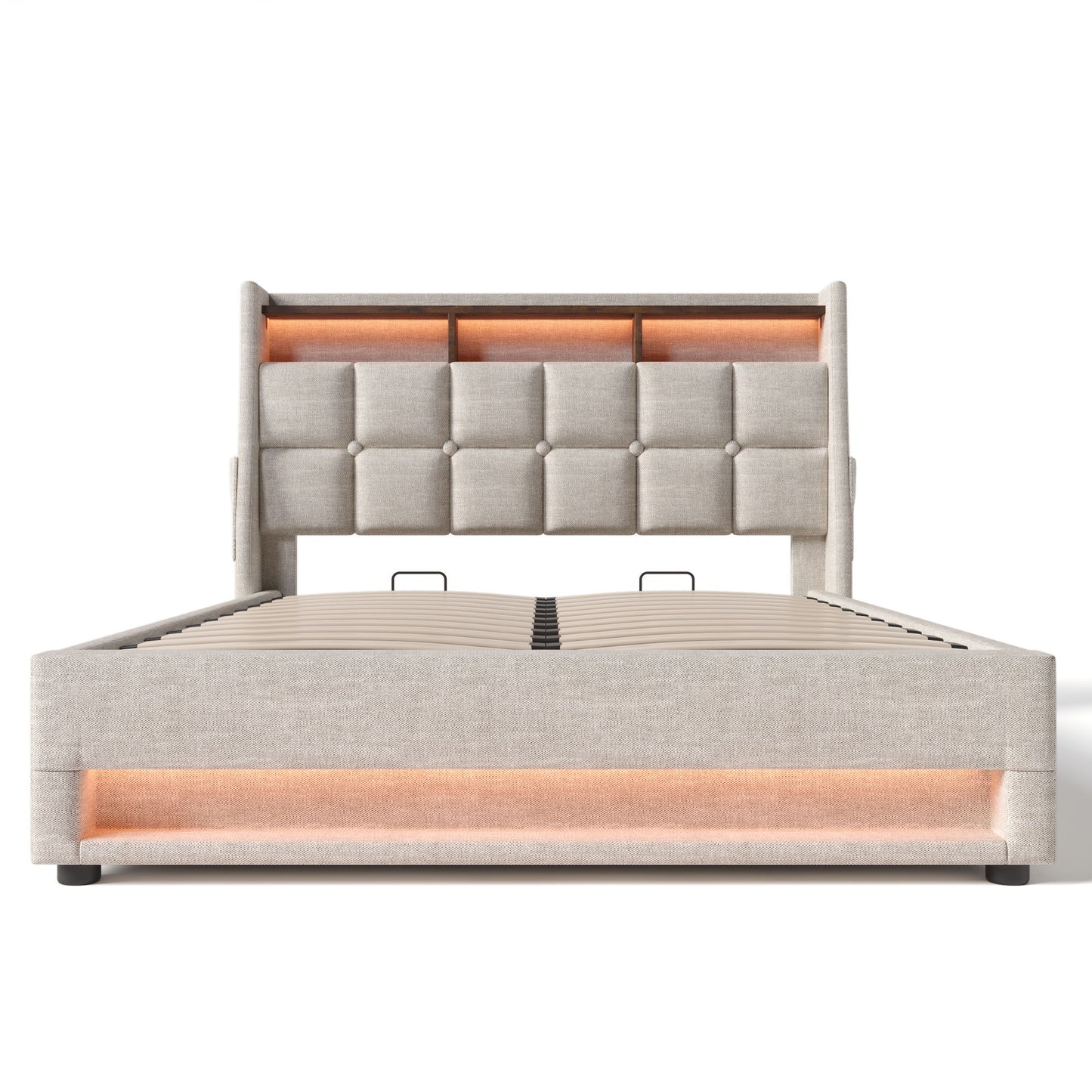 Upholstered Platform Bed With A Hydraulic Storage System, LED And USB Charging (Without Mattress) - The Sleep Loft - Online Mattress Showroom NYC