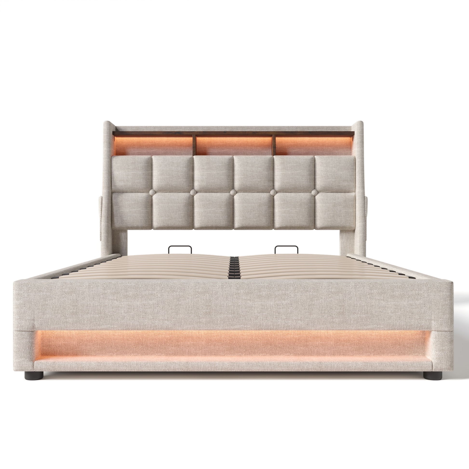 Upholstered Platform Bed With A Hydraulic Storage System, LED And USB Charging (Without Mattress) - The Sleep Loft - Online Mattress Showroom NYC