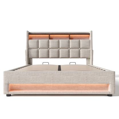 Upholstered Platform Bed With A Hydraulic Storage System, LED And USB Charging (Without Mattress) - The Sleep Loft - Online Mattress Showroom NYC
