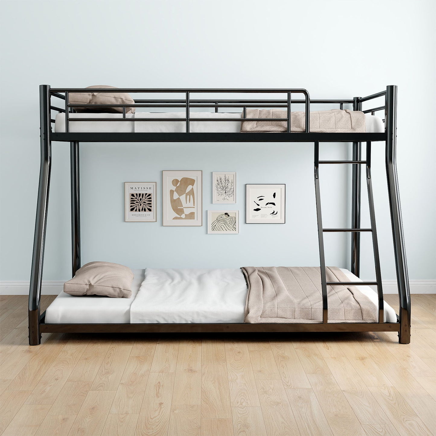 Bunk Bed Frame With Ladder And Guardrail, Heavy Duty Noise Free Design Metal Construction - The Sleep Loft - Online Mattress Showroom NYC