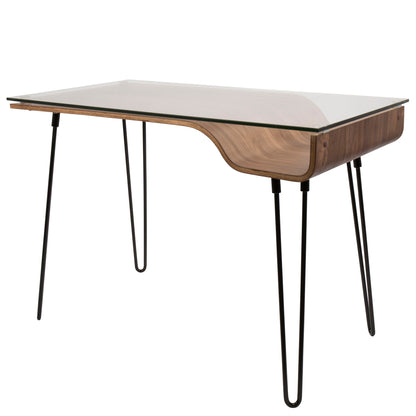 Avery - Mid-Century Modern Desk - Walnut / Clear / Black - The Sleep Loft - Online Mattress Showroom NYC