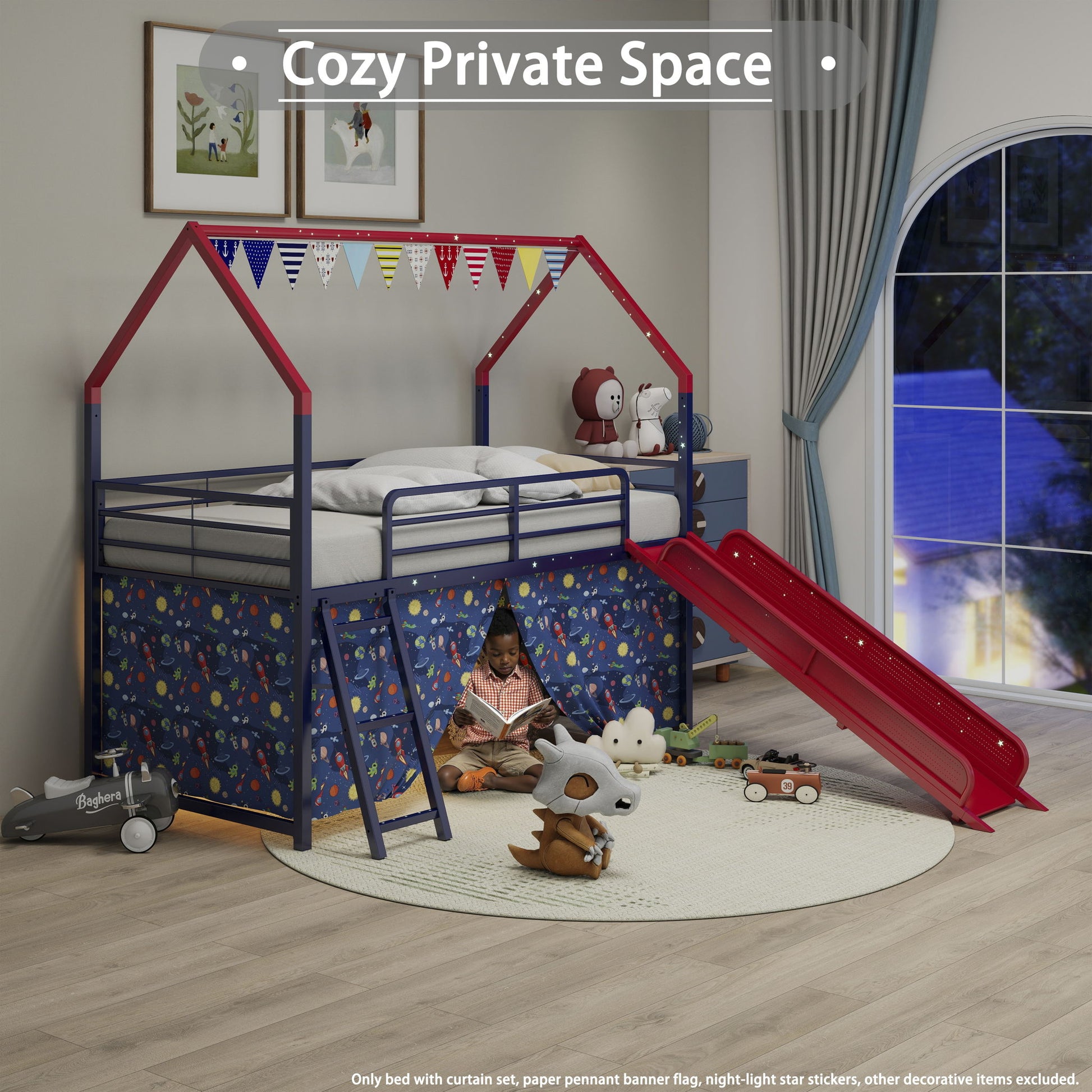 Jack - House Loft Bed With Slide And Curtain Set - The Sleep Loft - Online Mattress Showroom NYC