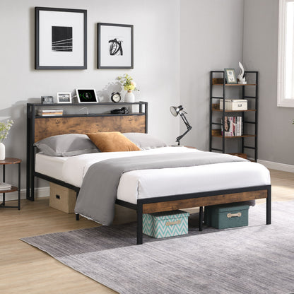 Metal Platform Bed Frame With Wooden Headboard And Footboard With USB Liner, No Box Spring Needed, Under Bed Storage - The Sleep Loft - Online Mattress Showroom NYC