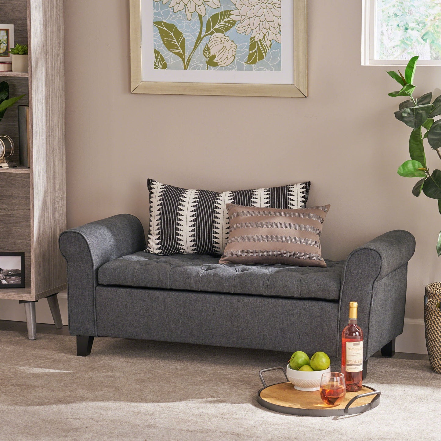Hayes - Contemporary Armed Storage Bench With Rolled Arms And Button Tufting - The Sleep Loft - Online Mattress Showroom NYC