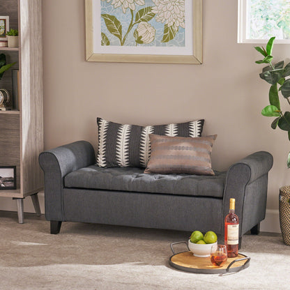 Hayes - Contemporary Armed Storage Bench With Rolled Arms And Button Tufting - The Sleep Loft - Online Mattress Showroom NYC