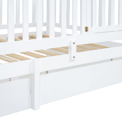 Daybed With Fence Guardrails And 2 Drawers, Split Into Independent Floor Bed & Daybed - The Sleep Loft - Online Mattress Showroom NYC