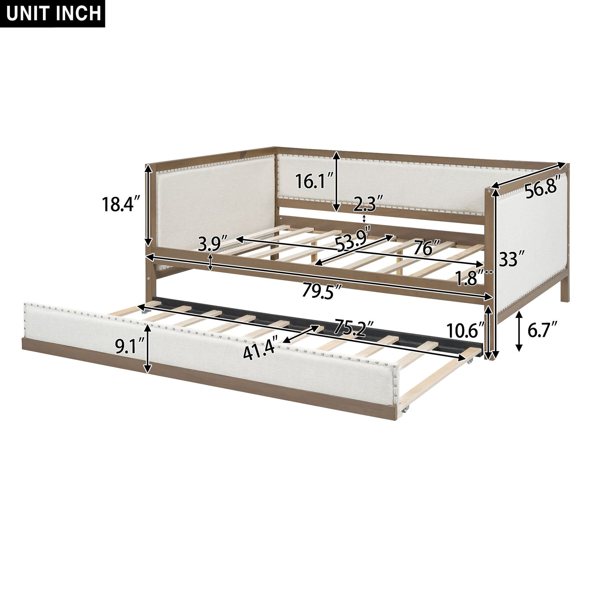 Full Size Daybed With Trundle And Nailhead Decoration - Wood - The Sleep Loft - Online Mattress Showroom NYC