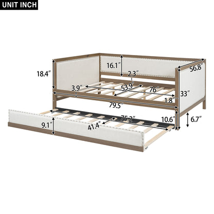 Full Size Daybed With Trundle And Nailhead Decoration - Wood - The Sleep Loft - Online Mattress Showroom NYC