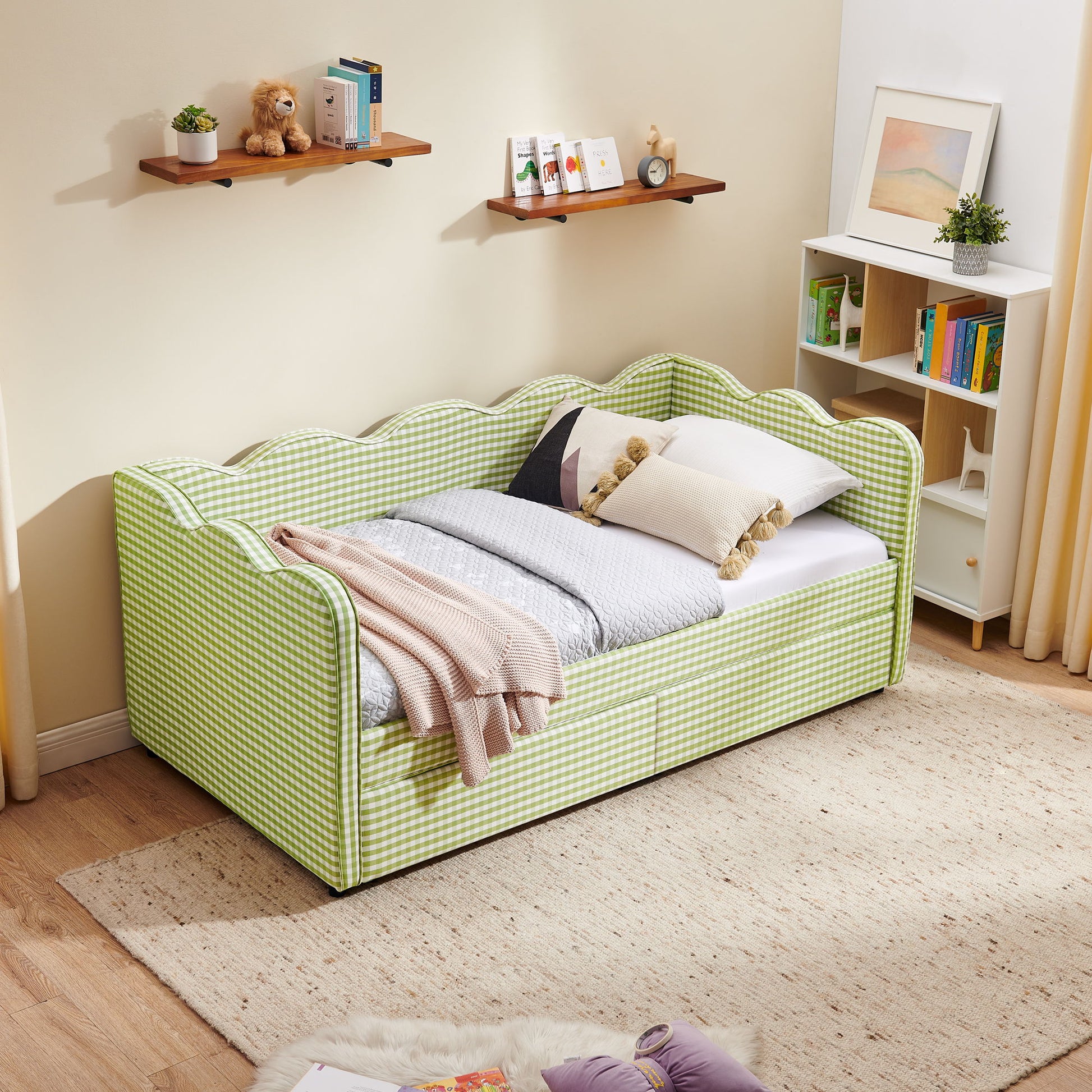 Gingham Daybed With USB Charging Port, Wave-Shaped Design - The Sleep Loft - Online Mattress Showroom NYC