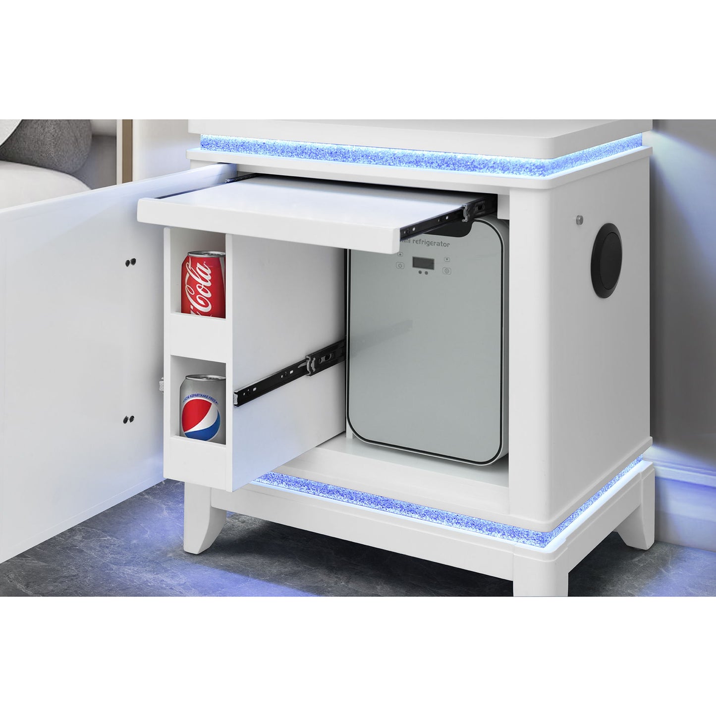 Adalid - Nightstand With Cooler, USB And Speaker - White - The Sleep Loft - Online Mattress Showroom NYC