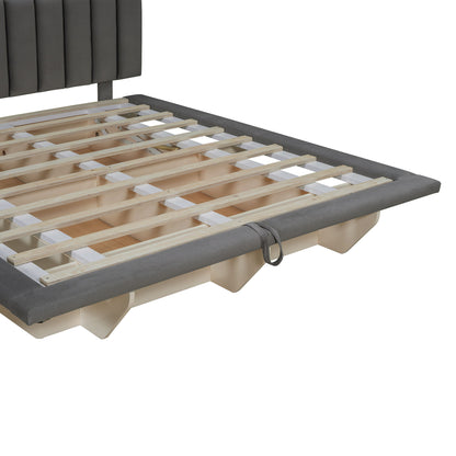 Upholstered Floating Hydrualic Platform Bed With LED Light And USB Port - The Sleep Loft - Online Mattress Showroom NYC