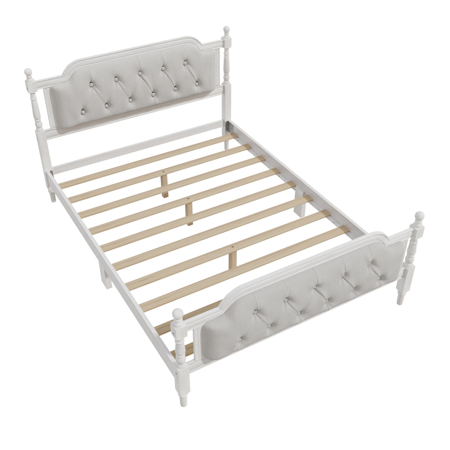 Traditional Style Solid Bed Frame With Upholstered Tufted Headboard, No Box Spring Needed - The Sleep Loft - Online Mattress Showroom NYC