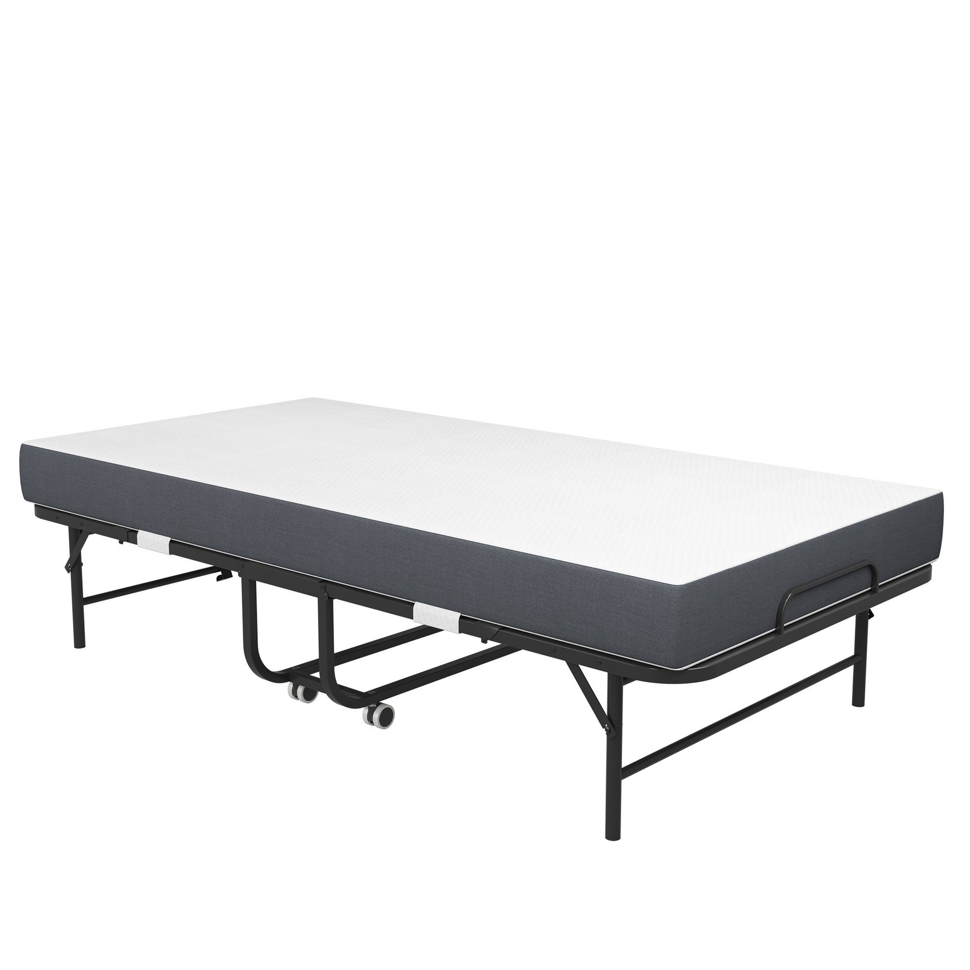 Twin Extra Long Folding Bed For Tall People, Heavy-Duty Rollaway Guest With Memory Foam Mattress - Black - The Sleep Loft - Online Mattress Showroom NYC