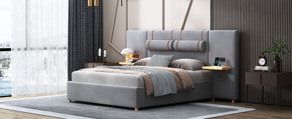 Upholstered Platform Bed, 2 Outlets And USB Charging Ports On Both Sides, 2 Bedside Pillows, Storage Shelves - The Sleep Loft - Online Mattress Showroom NYC