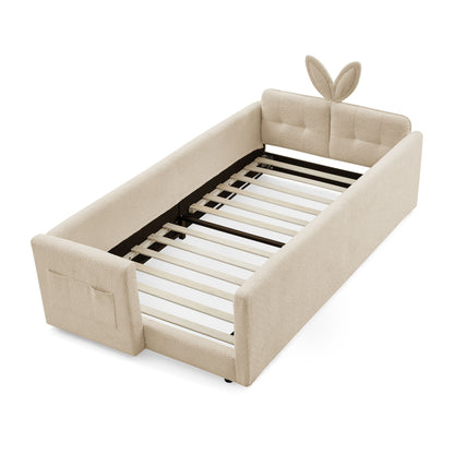 Cute Rabbit Ear Upholstered Platform Bed Frame With Safety Rail - The Sleep Loft - Online Mattress Showroom NYC