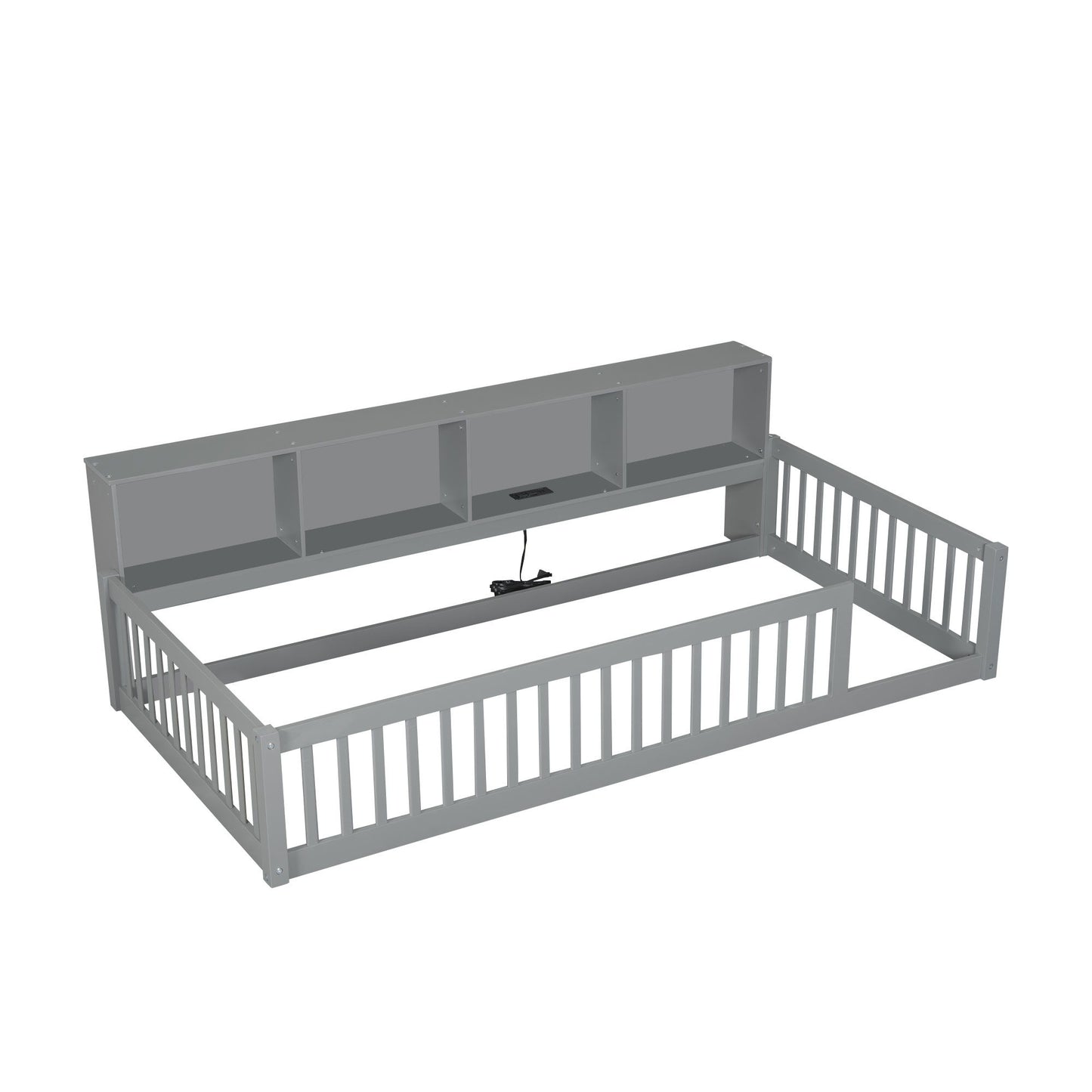 Twin Long Floor Bed With Storage Cabinets And USB Ports - Gray - The Sleep Loft - Online Mattress Showroom NYC