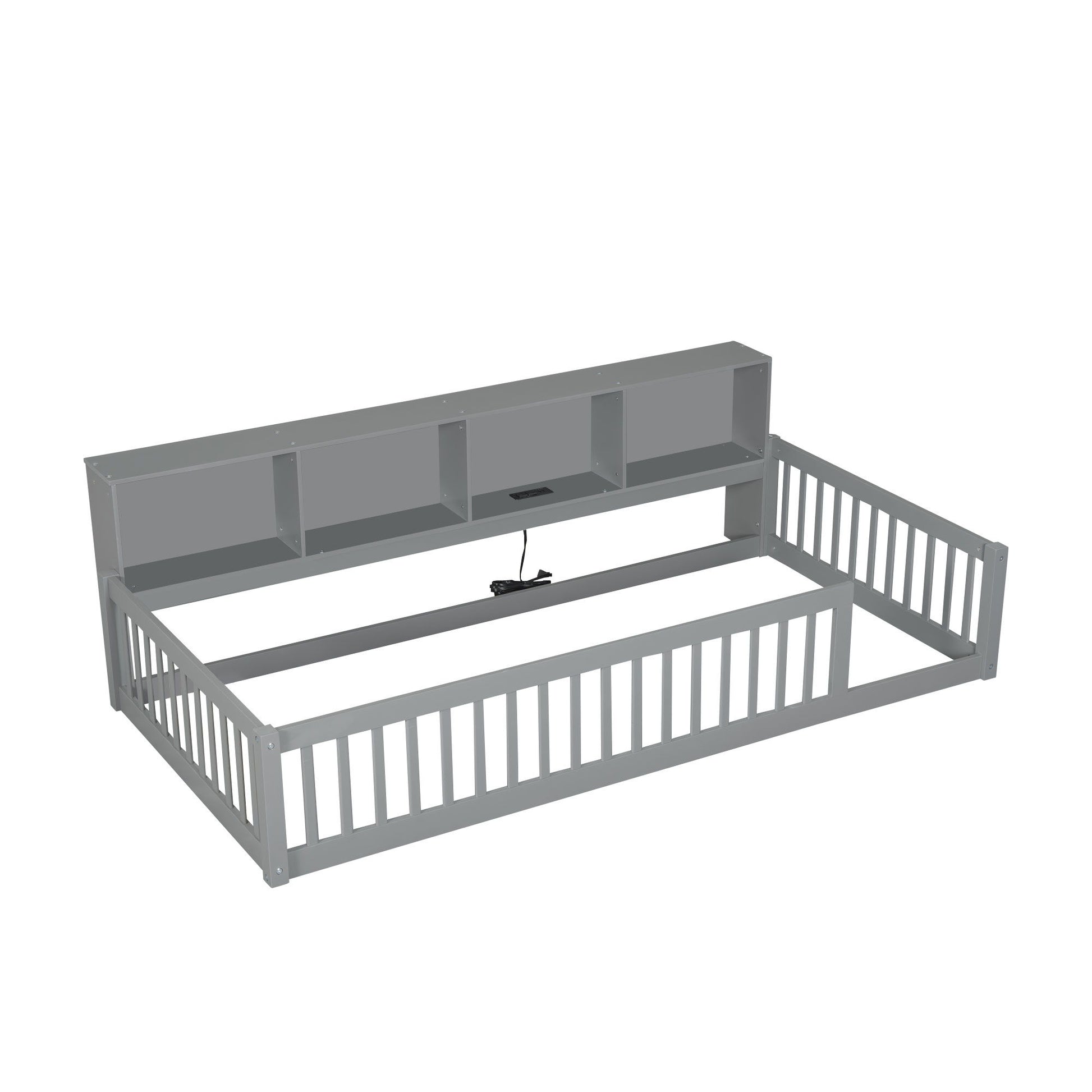 Twin Long Floor Bed With Storage Cabinets And USB Ports - Gray - The Sleep Loft - Online Mattress Showroom NYC