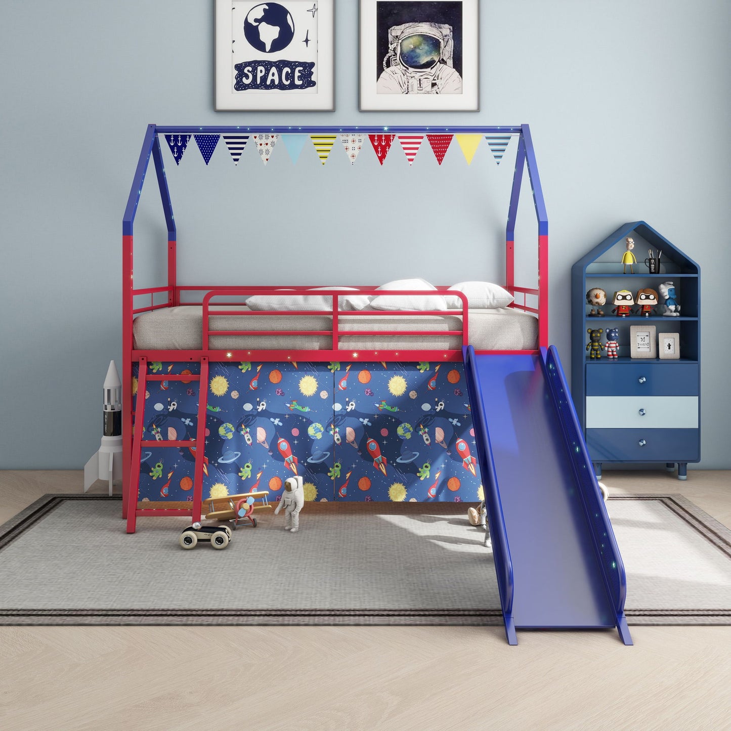 Jack - House Loft Bed With Slide And Curtain Set - The Sleep Loft - Online Mattress Showroom NYC