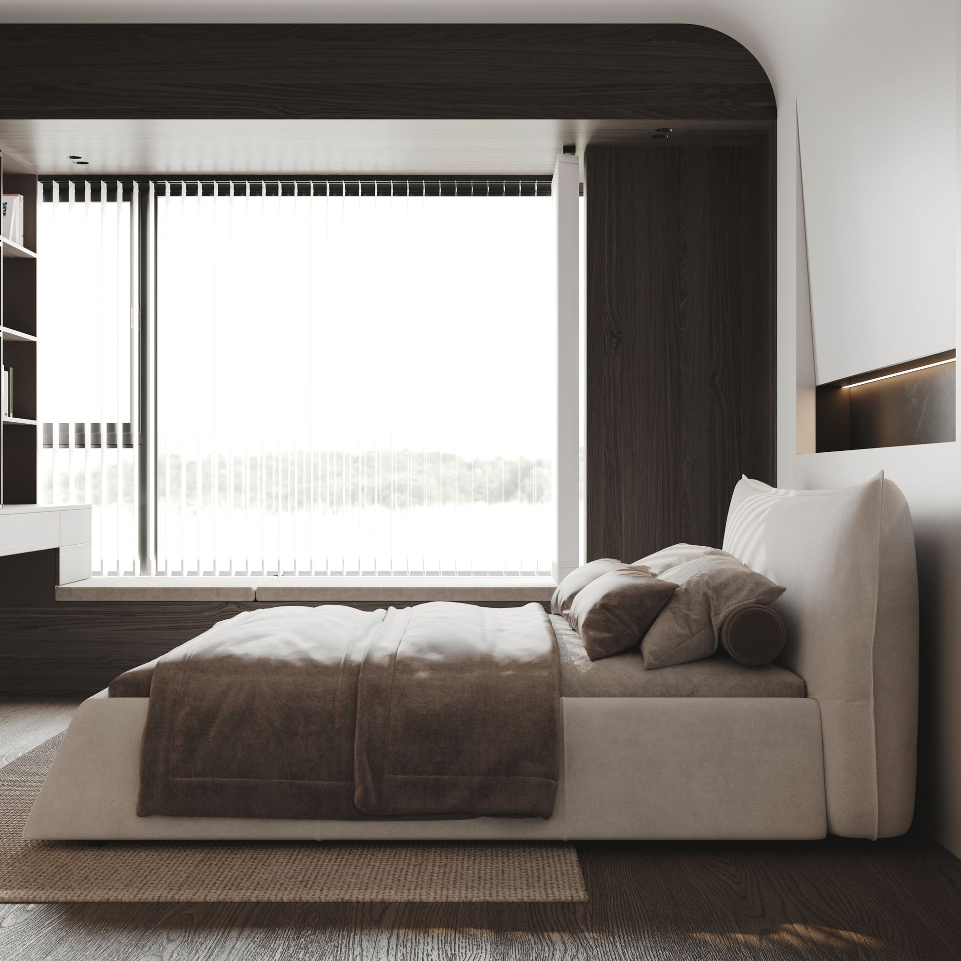 Upholstered Platform Bed With Special Shaped Headboard - The Sleep Loft - Online Mattress Showroom NYC