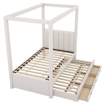 Upholstery Canopy Platform Bed With Trundle And Three Storage Drawers - The Sleep Loft - Online Mattress Showroom NYC