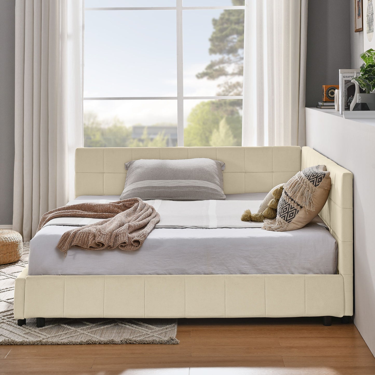 Mid-Century Storage Upholstered Tufted Bed Frame With Backrest And Armrests - The Sleep Loft - Online Mattress Showroom NYC
