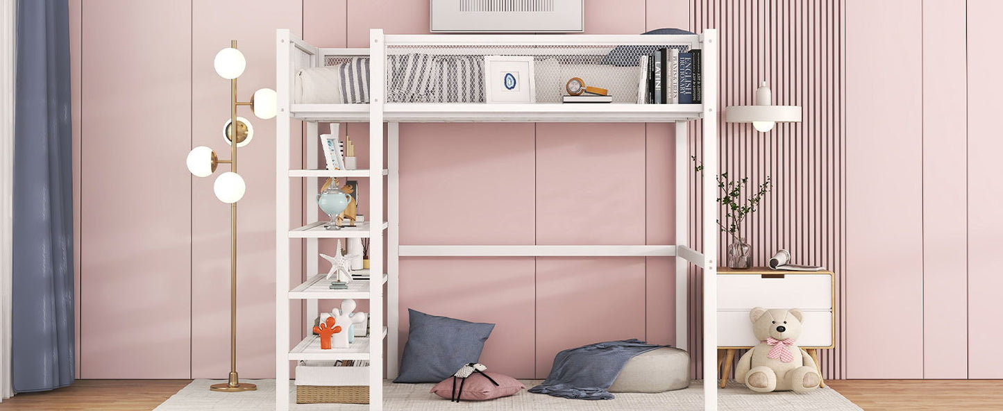 Loft Bed With 4 Tier Shelves And Storage - The Sleep Loft - Online Mattress Showroom NYC
