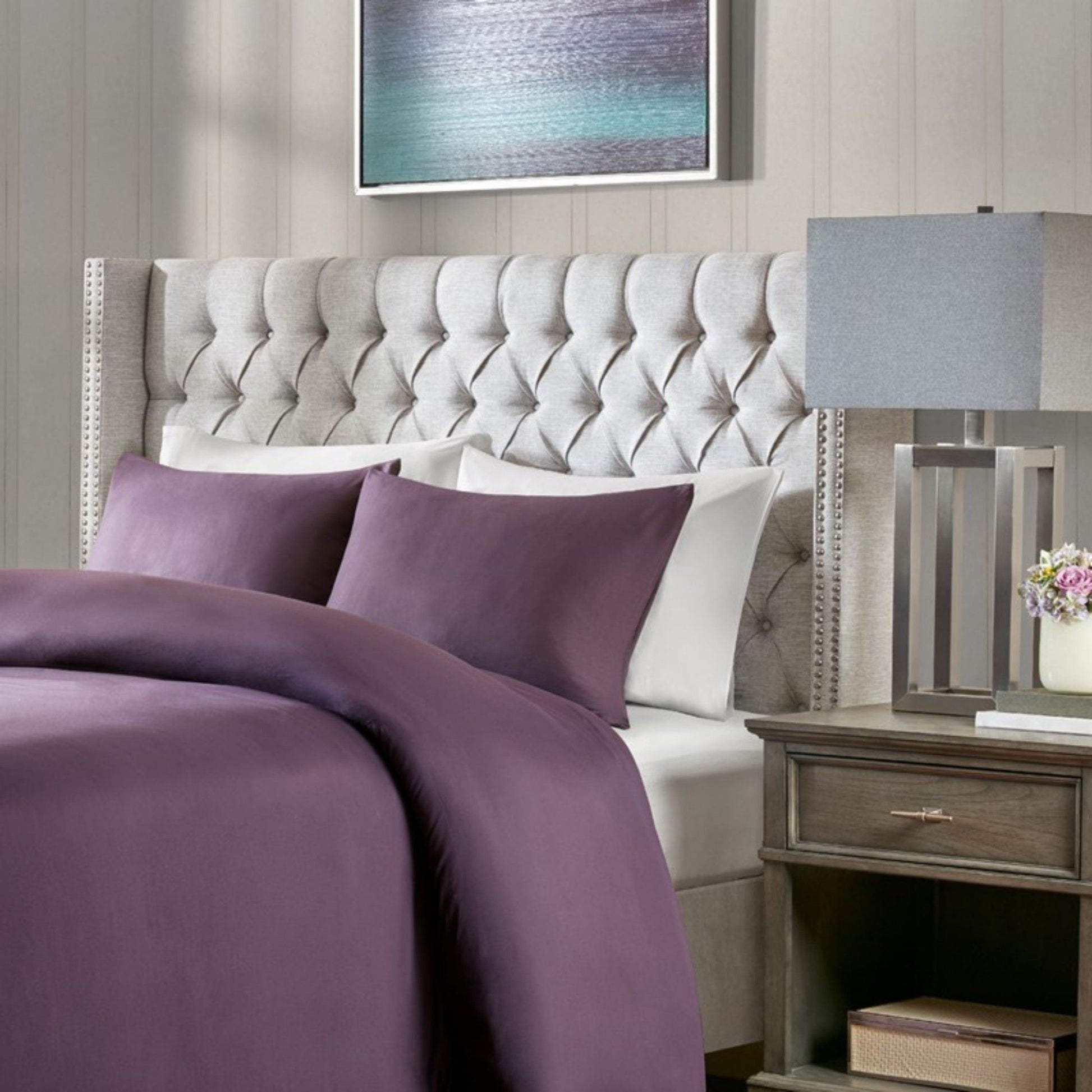 Transitional Upholstery Headboard With Tufted Buttons And Nailhead Trim - The Sleep Loft - Online Mattress Showroom NYC