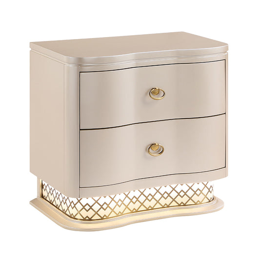 Flora - 2 Drawer Nightstand With LED - Champagne - The Sleep Loft - Online Mattress Showroom NYC