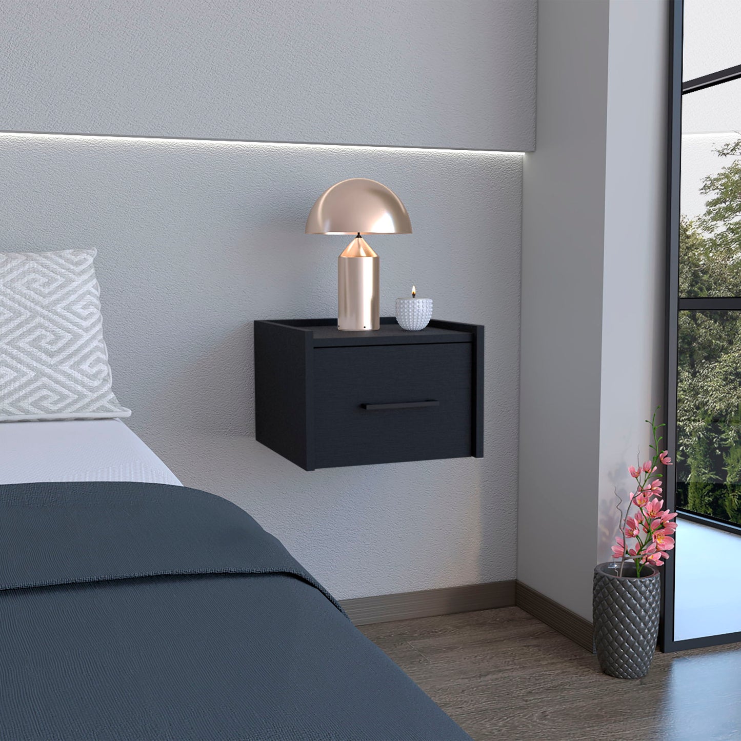Floating Nightstand, Space Saving Design With Handy Drawer And Surface - Black - The Sleep Loft - Online Mattress Showroom NYC